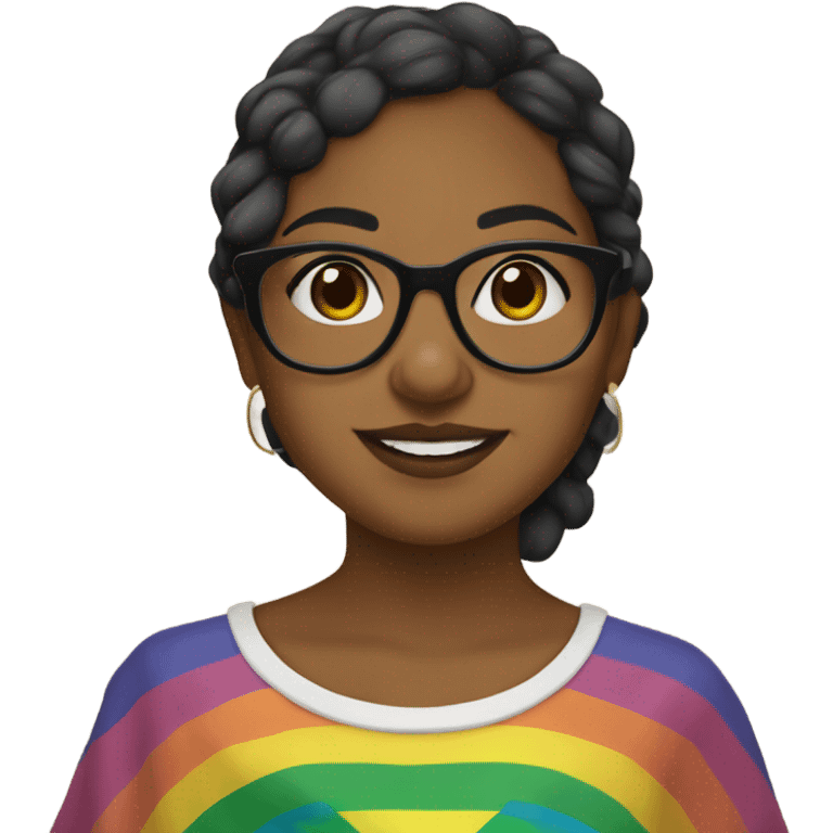 Brown girl with glasses and septum with the lgtb flag emoji