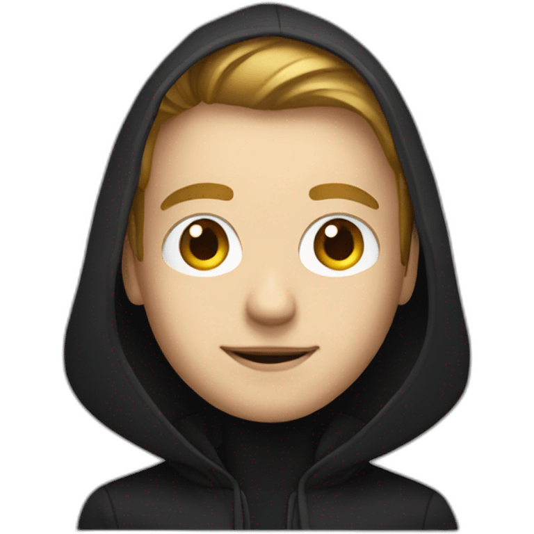 Young white developer with a black hood behind his laptop emoji