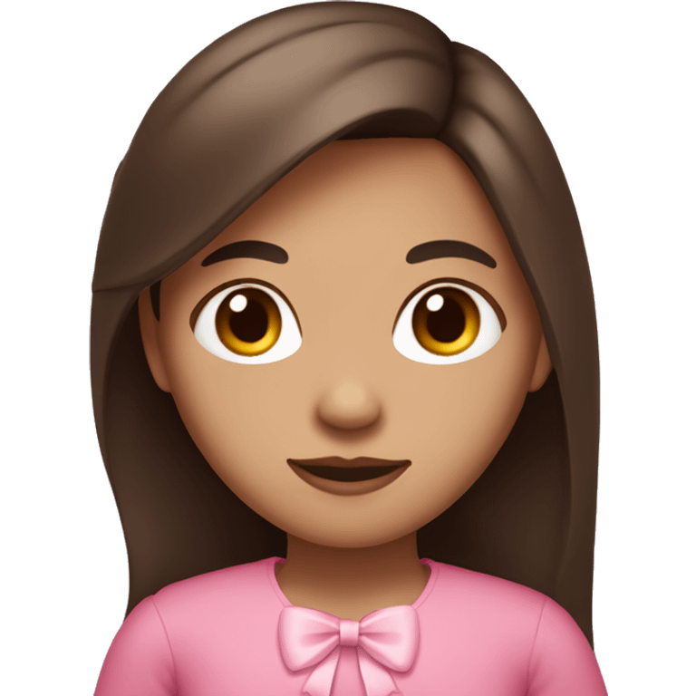 cute girl with dark long straight brown hair with pink bow in hair on the side with brown skin color  emoji