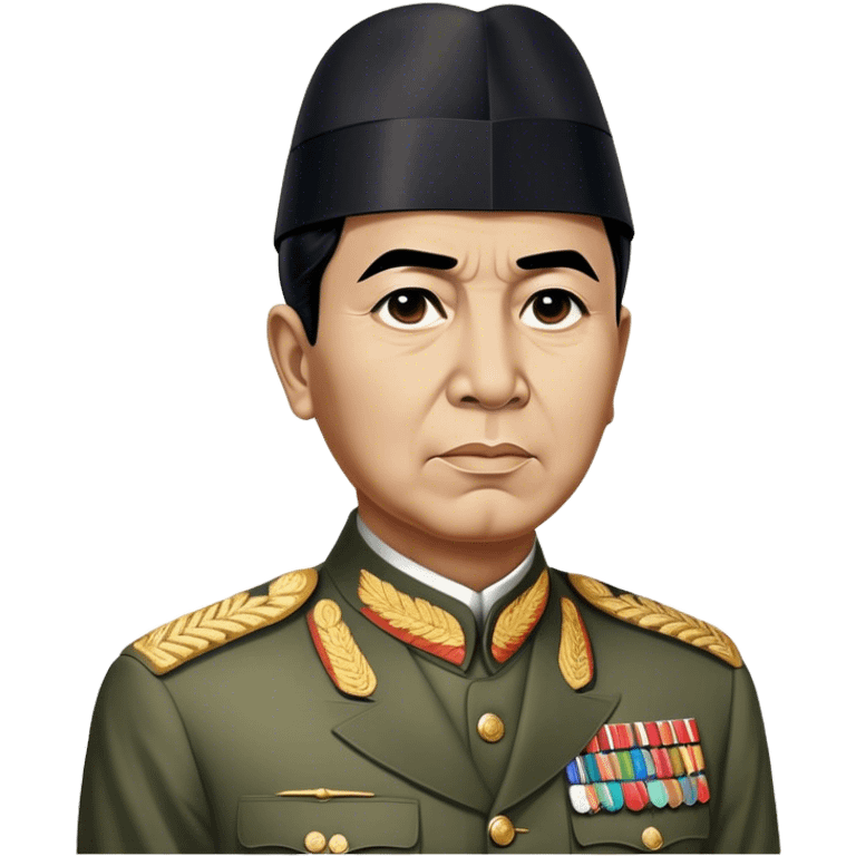 ​Cinematic Realistic Portrait of Sukarno, depicted in a lifelike, realistic style based on his iconic portrait, showcasing his thoughtful, charismatic expression in period attire, rendered with detailed textures and warm, evocative lighting that captures his pioneering spirit and national pride, emoji