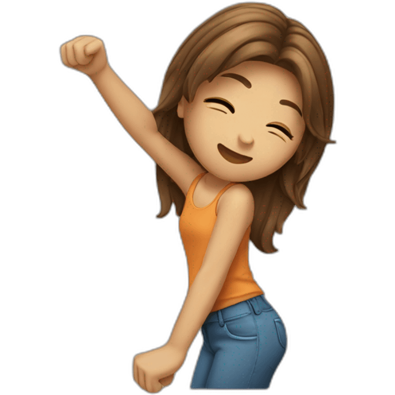 A brown hair girl dabbing emoji