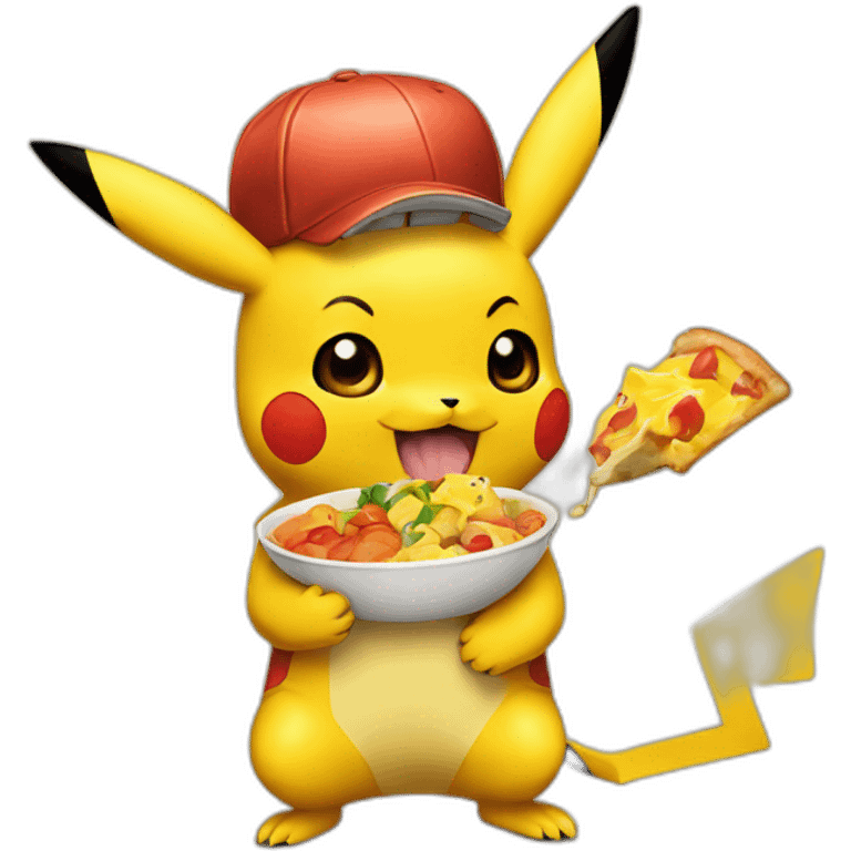 Pikachu eating Charmander’s food emoji