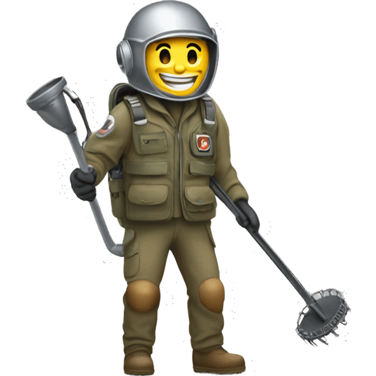 happy deminer holding metal detector looking for landmine emoji