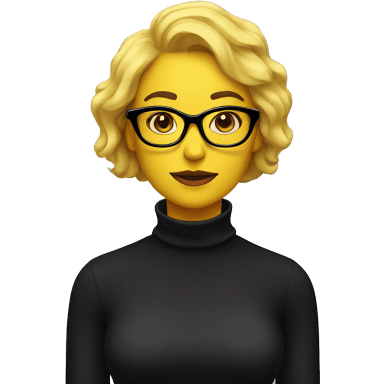 yellow woman in glasses and black turtleneck emoji