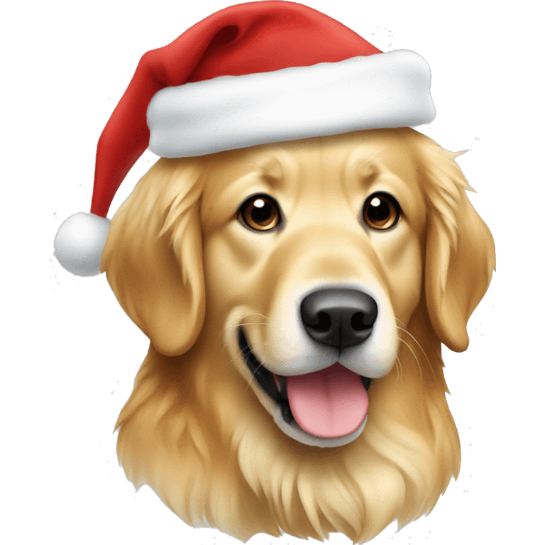 Light hair golden retriever in a Santa hat emoji