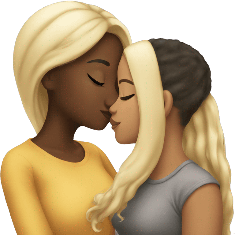 Black girl kissing blond girl  emoji