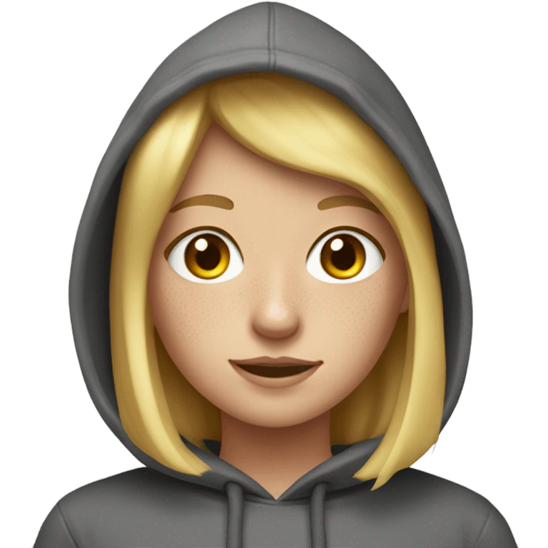 Blond girl with freckles and a hoodie emoji