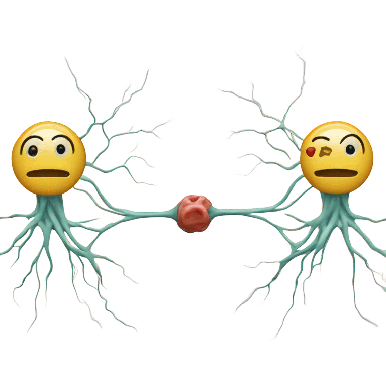 Two neurons are related and transmit signals in the middle emoji