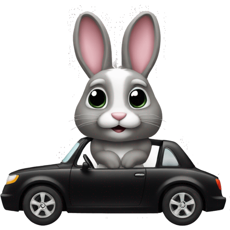 bunny driving a black car  emoji