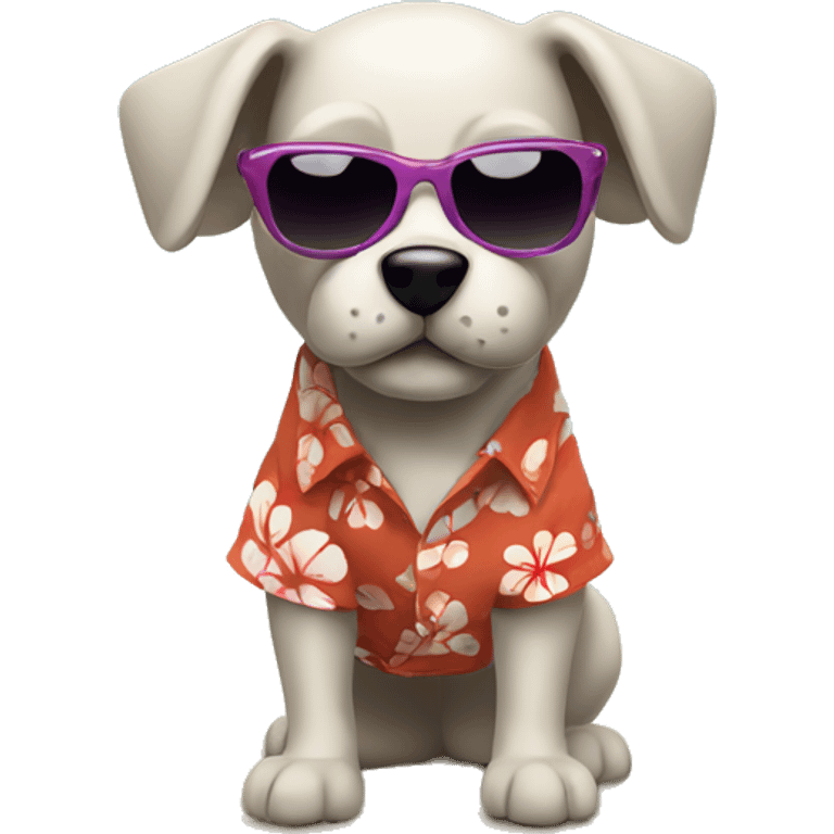 Dog wearing a Hawaiian shirt and sunglasses walking on a beach emoji