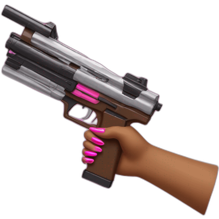 brown hand with pink nails holding large scary dark nerf gun emoji