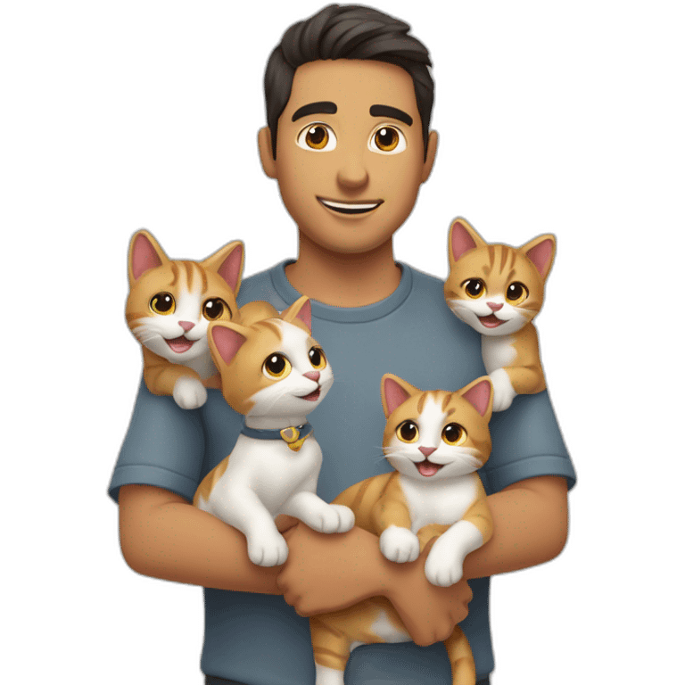 Chico jugando con dos gatos blancos hermanos emoji