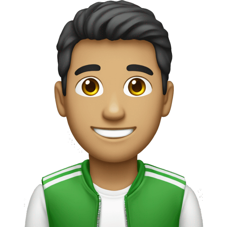 Un señor latino joven, con sonrisa y ropa verde y blanca emoji