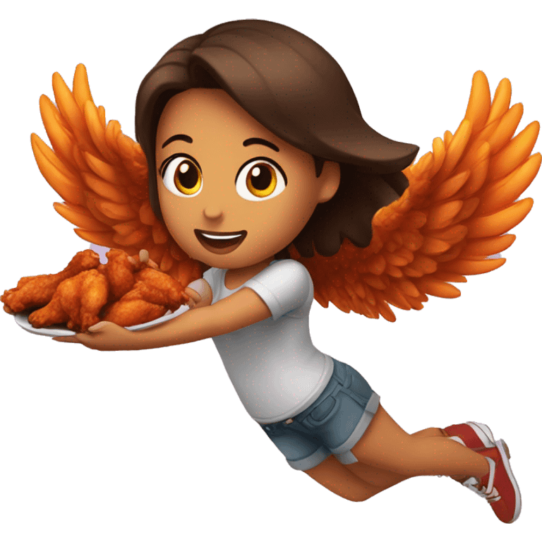 a girl flying with two bbq chicken wings on her back emoji