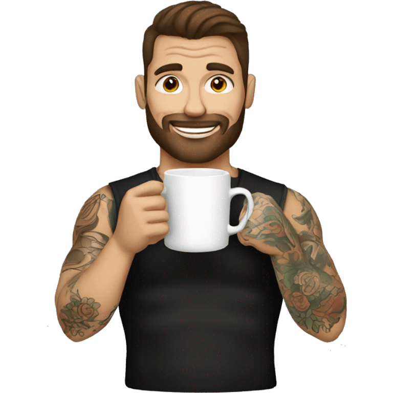 tattooed men drinking a cup of coffee emoji