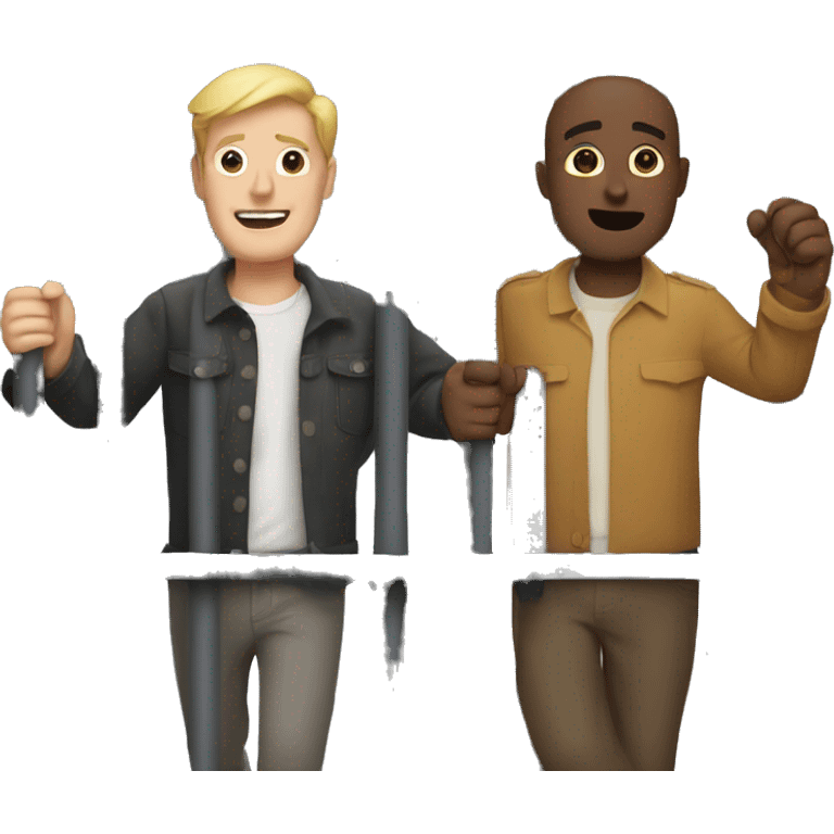 Two men holding hands between bars emoji