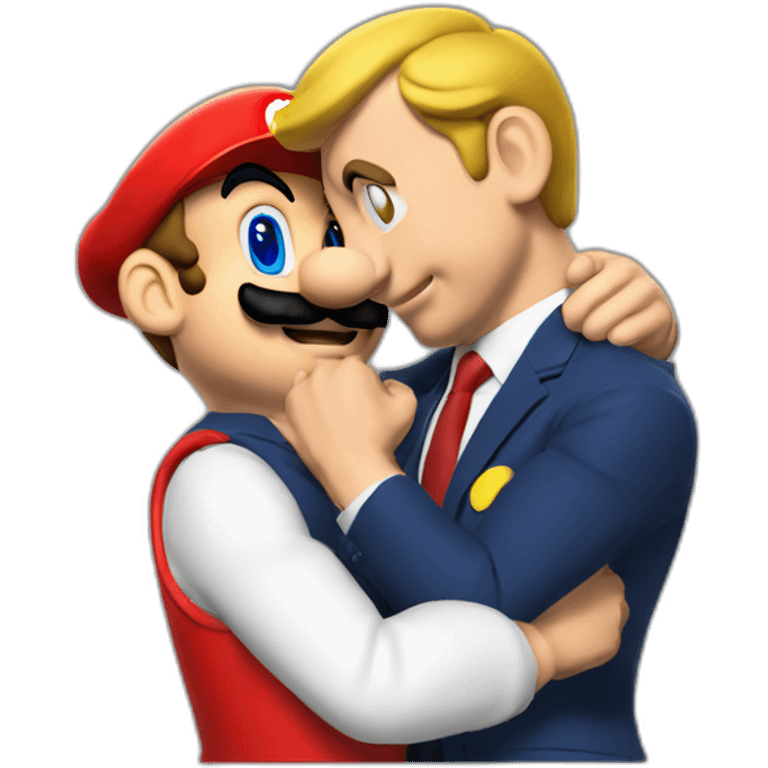 Macron huging super mario emoji