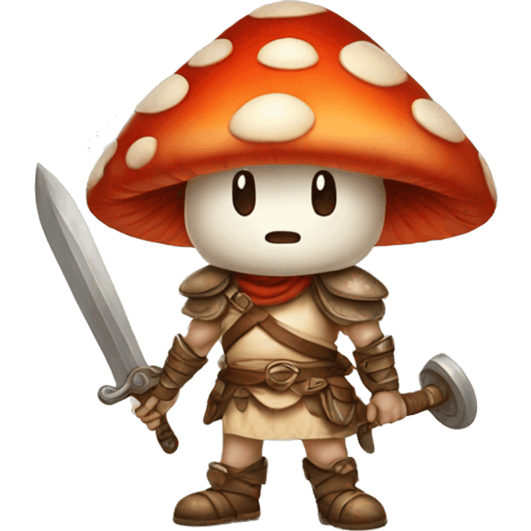 Cute little Mushroom warrior in a drawing style emoji