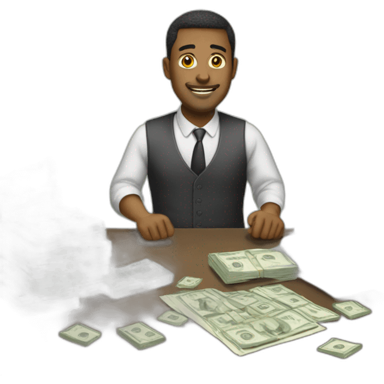 white man whith money working on desk emoji