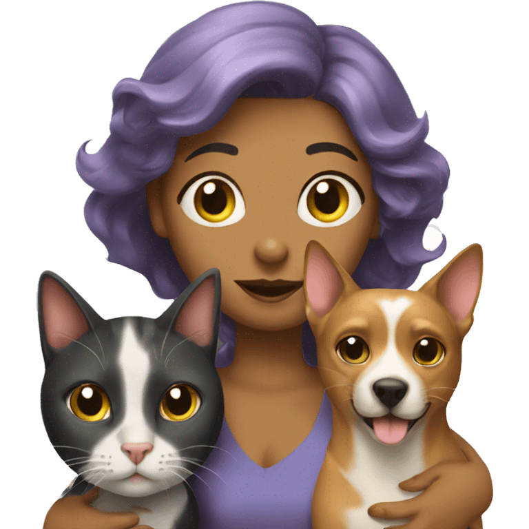 cat with women and dog emoji