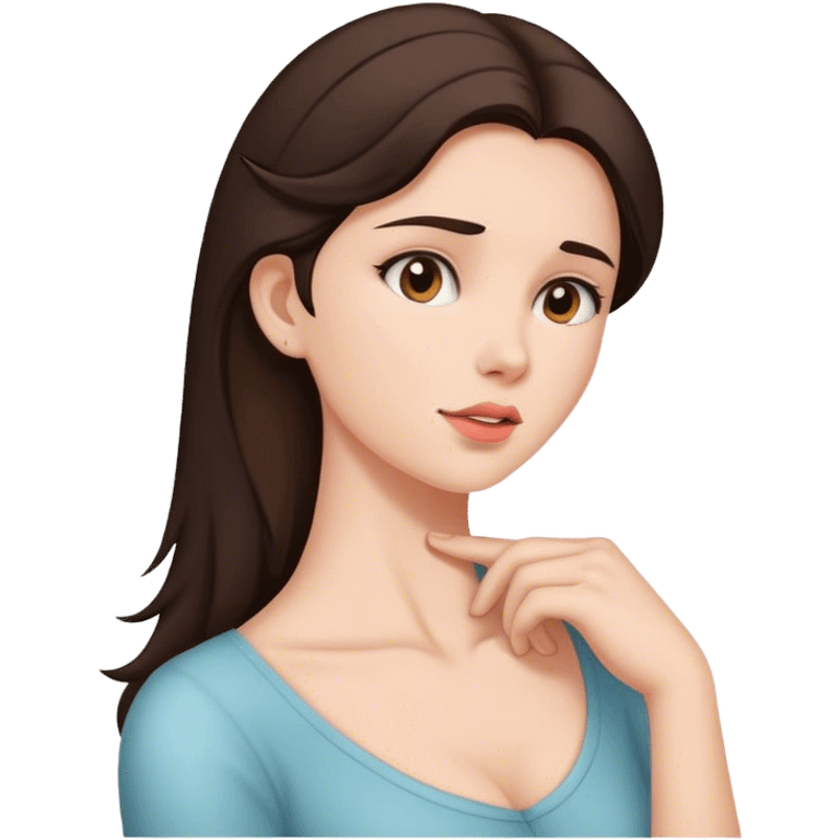 Side view of brunette holding her neck emoji