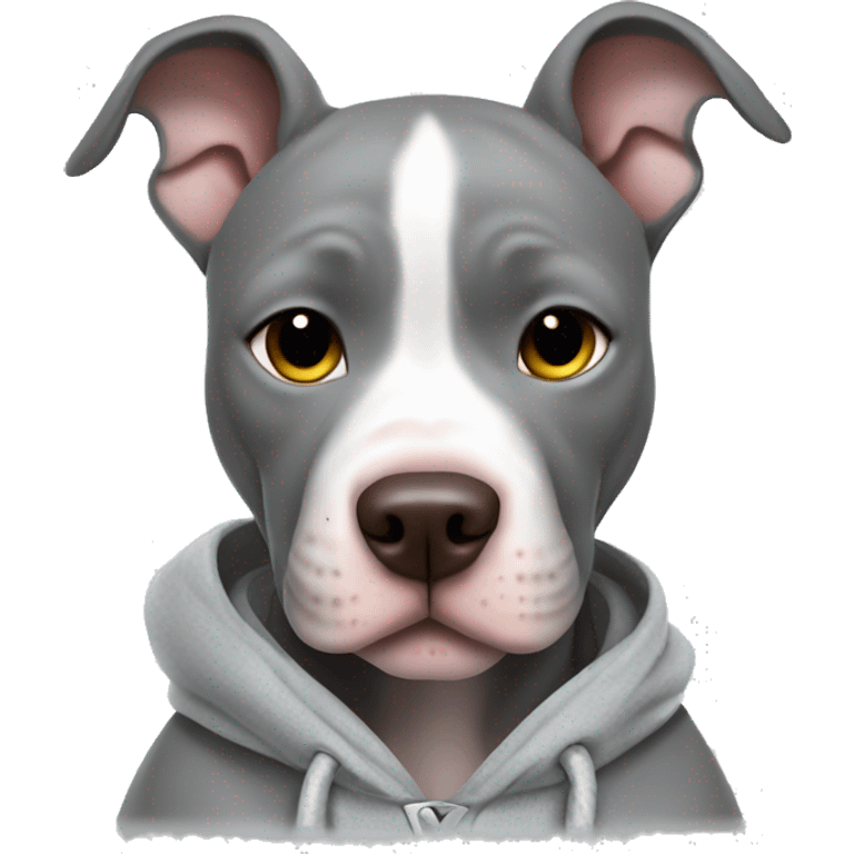 Grey pitbull puppy in a hoodie thumbs up emoji