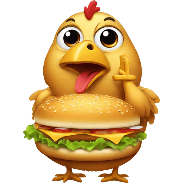 Chicken eating hamburger emoji