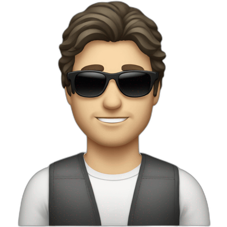 caucasian man, mullet, dark hair, sunglasses emoji