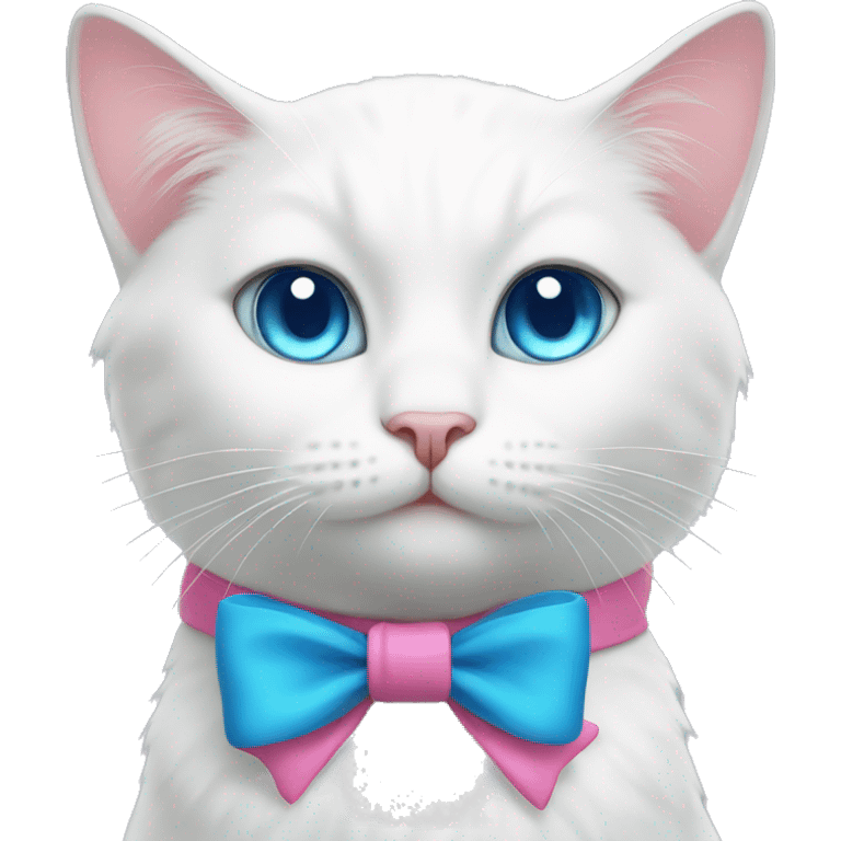 white cat with a pink bow and blue eyes emoji