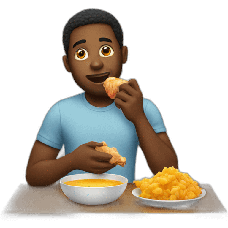 Black man eating chicken with honey emoji