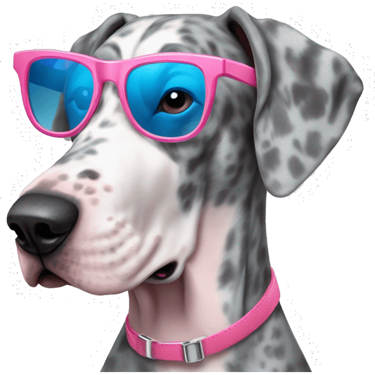 Blue Merle Great Dane wearing pink sunglasses emoji