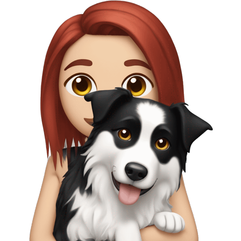 Dua lipa with red hair holding a black and white short haired border collie emoji