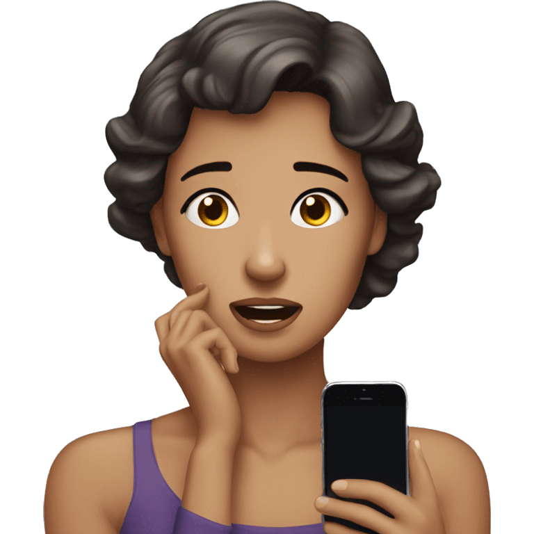 Beautiful Brunette Woman talking on her cellphone crying emoji