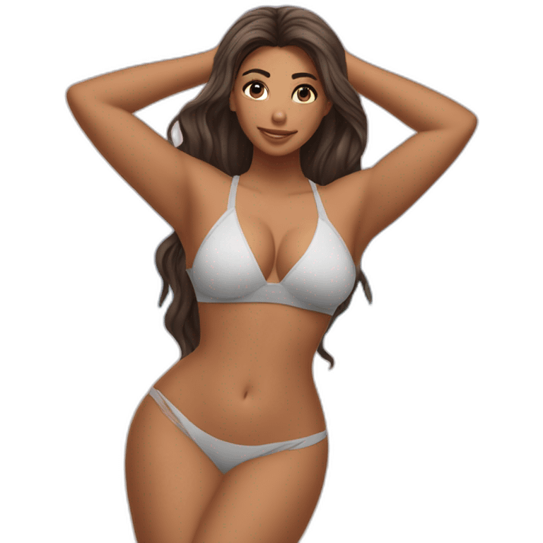 Slim-thicc Caucasian woman bikini hands in hair pose (beach body) emoji