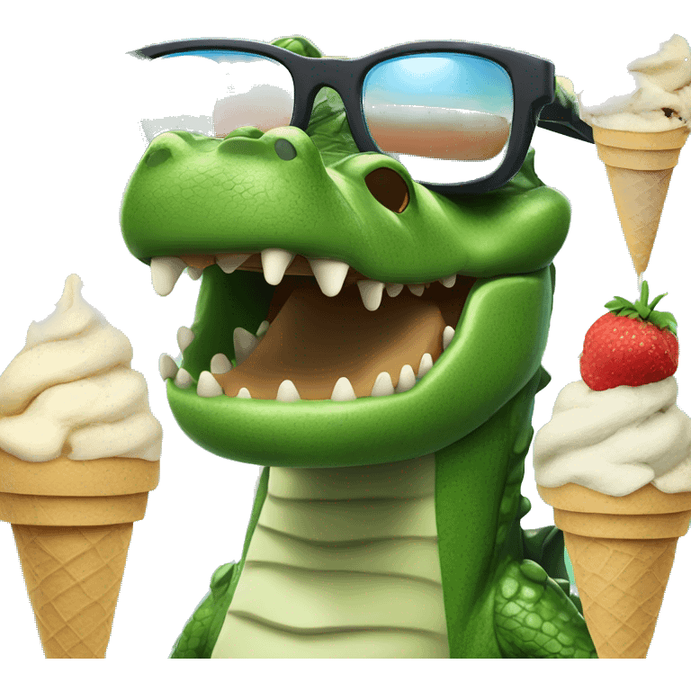 Crocodile wearing sunglasses and eating ice cream  emoji