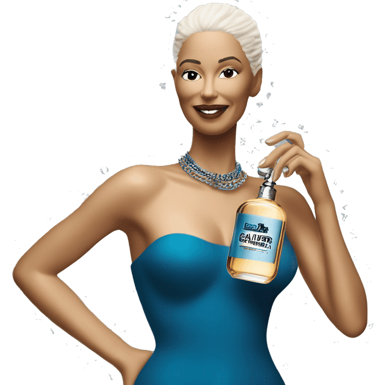 Woman holding Jean Paul Gaultier Le Male eau de toilette bottle emoji