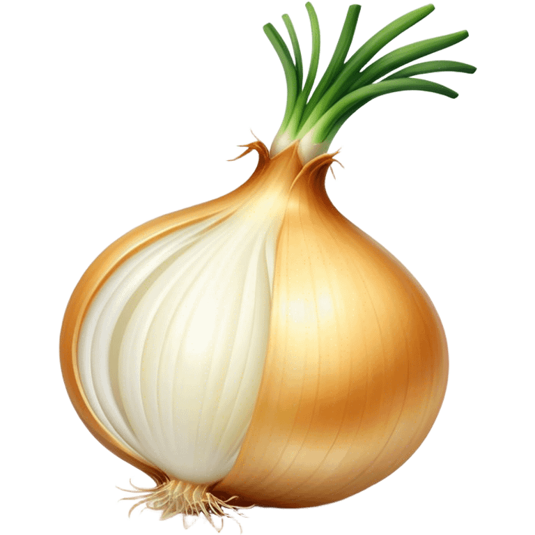 Cinematic crisp white onion, slightly peeled to reveal smooth layers, warm golden tones, rustic and fresh, soft glowing highlights. emoji