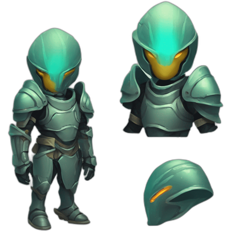 alien character wearing heavy armour futuristic roguelike rpg style inspired by slay the spire emoji