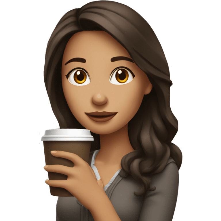 beautiful brunette girl drinks coffee emoji