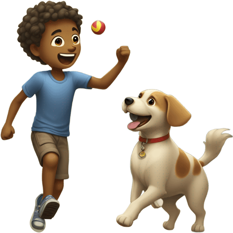 boy playing outside with dog emoji