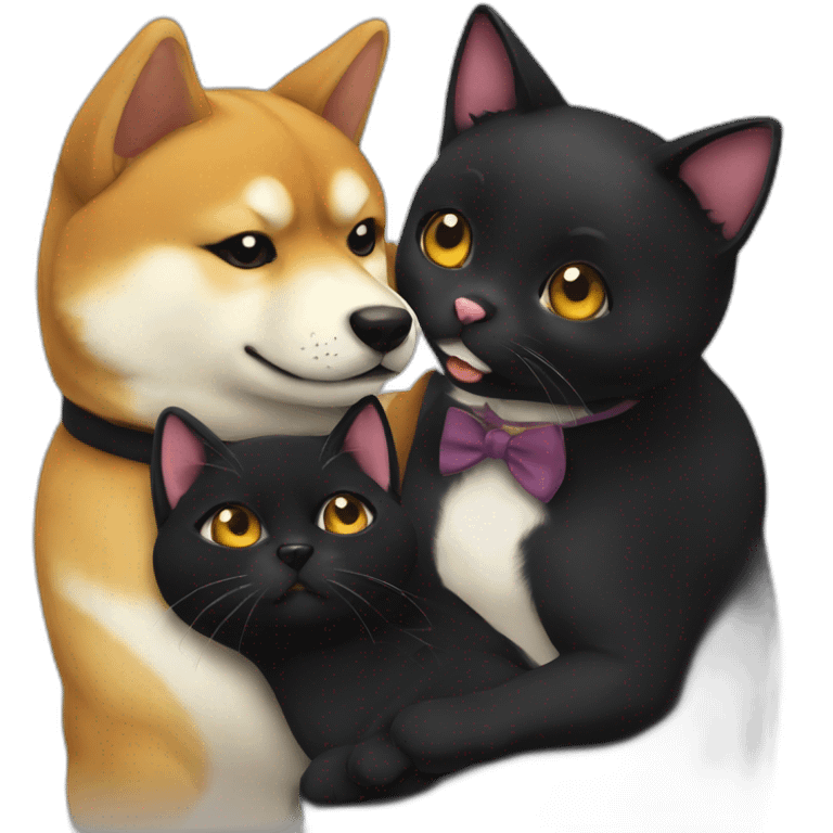 shibainu and black cat being-in-love emoji