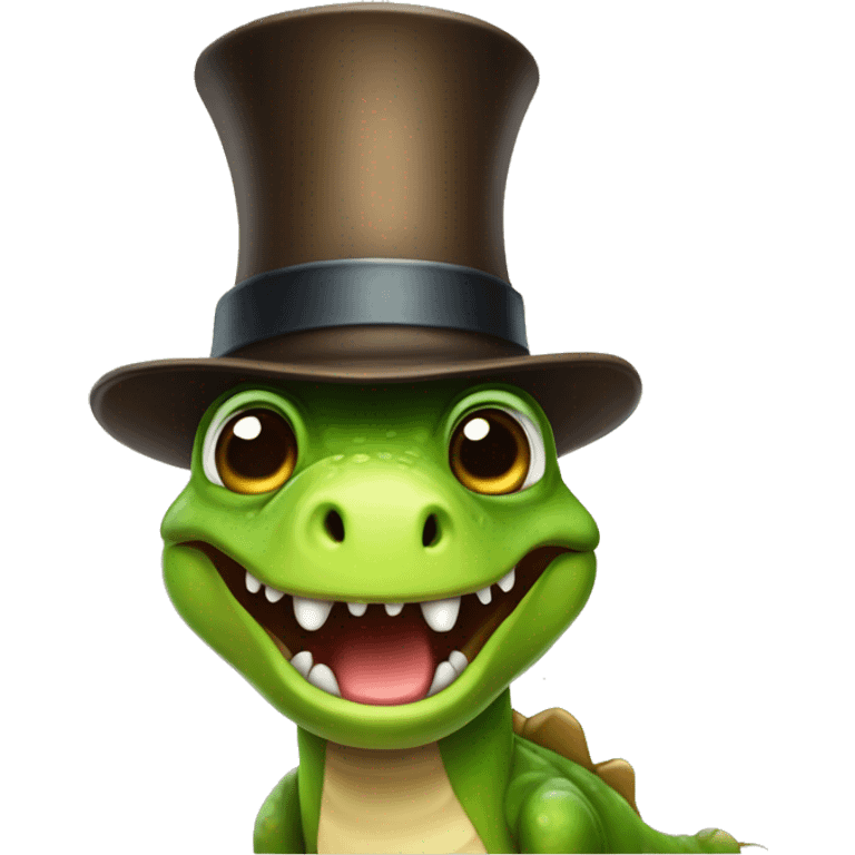 Cute charming dinosaur with tophat and monocle emoji