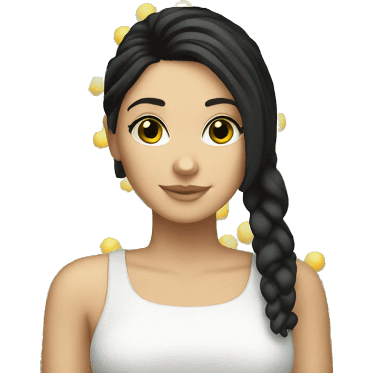 White girl with black hair  holding mimosa  emoji