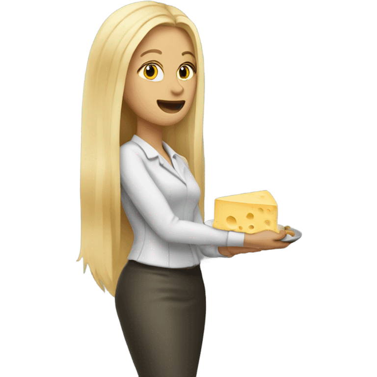 Blonde teacher with long blonde hair eating cheese emoji