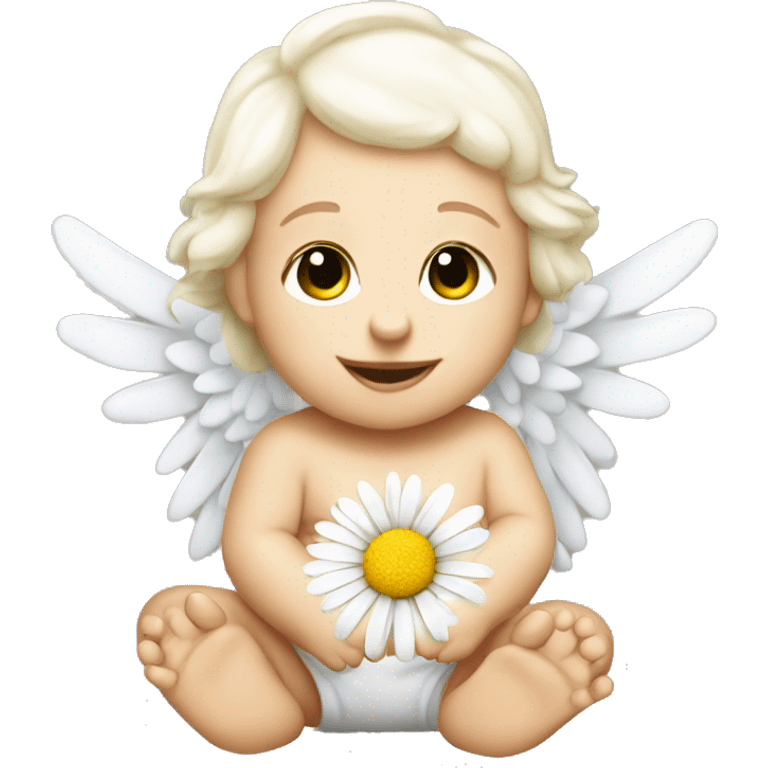 Cocasian Baby angel with a daisy flower emoji