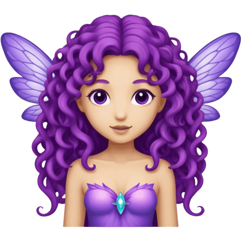 purple fairy, long curly hair, wings emoji