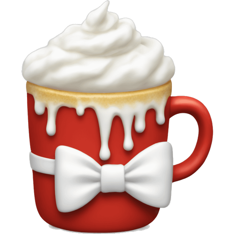 Red mug with a white bow on it and whipped cream on top  emoji