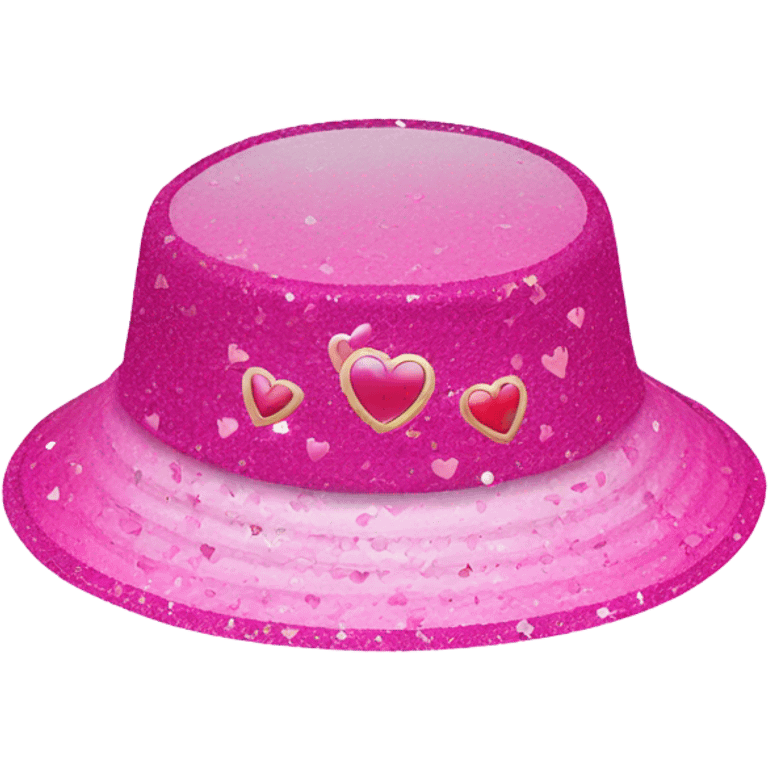 Pink ombre bucket hat with hearts and glitter emoji