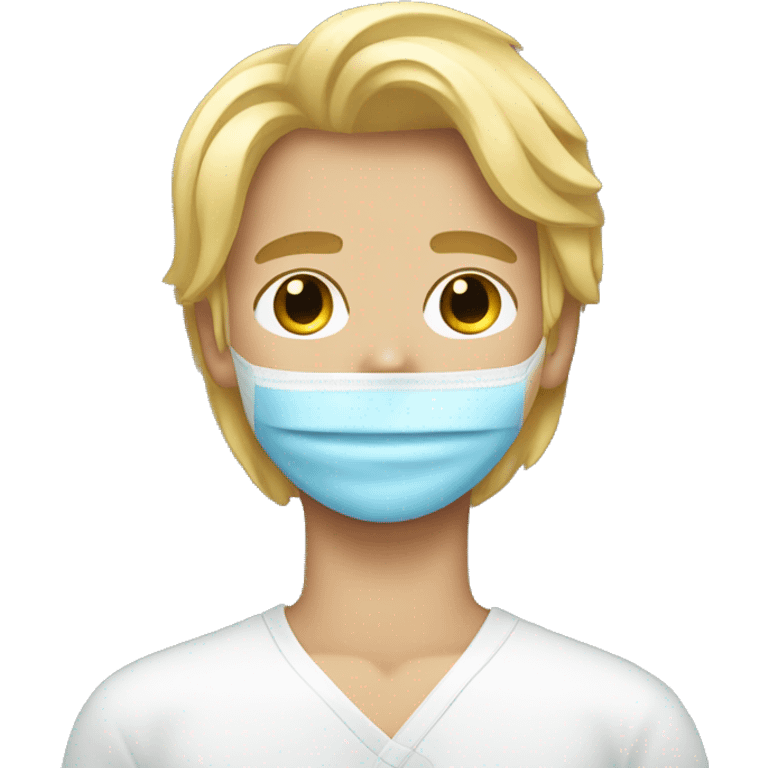 A teenage boy with blonde hair with a middle part and with a spa mask on emoji