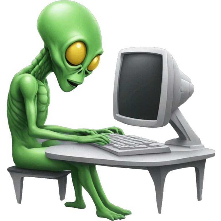 Alien typing on a computer emoji